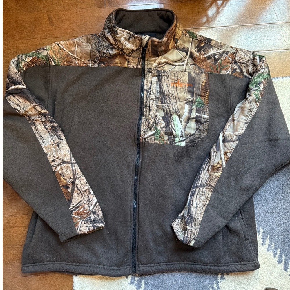 Realtree Fleece Jacket Mens XL Brown Camo Full Zip Hunting Camouflage Coat Layer
